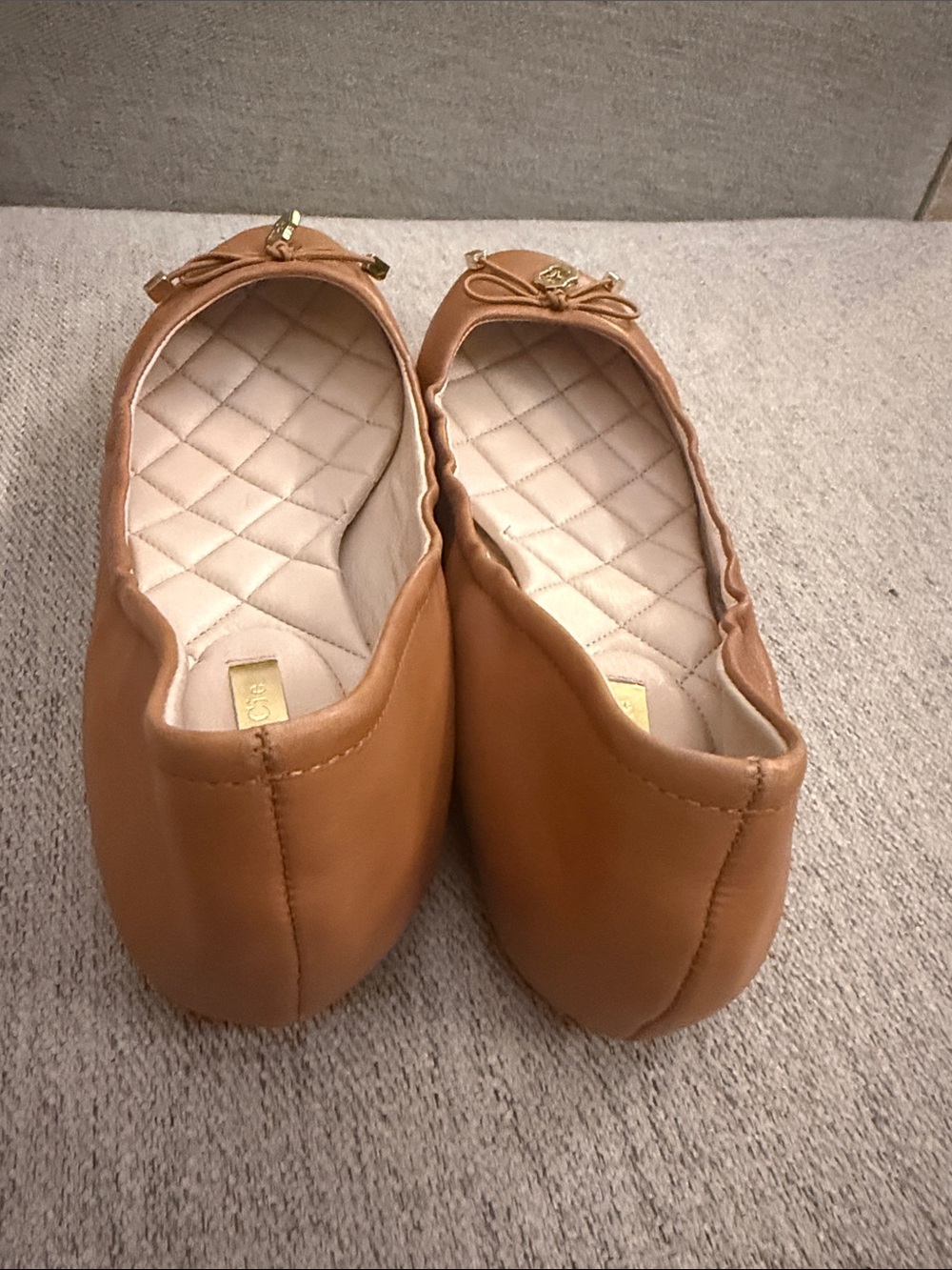 Louise et Cie Cognac Leather Ballet Flats with Gold Charm Bow - Picture 3 of 4